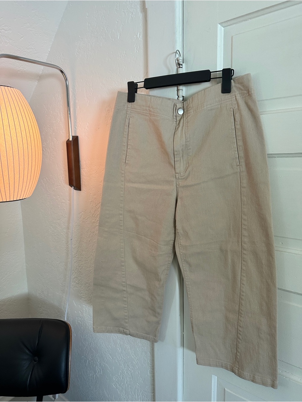 ROUCHA BARREL CROPPED Wide Leg Cotton Blend Pants in Beige